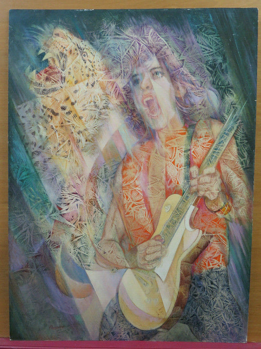 QUADRO VINTAGE POP NEW WAVE PRIMI ANNI OTTANTA FIRMATO RITRATTO CHITARRISTA PS