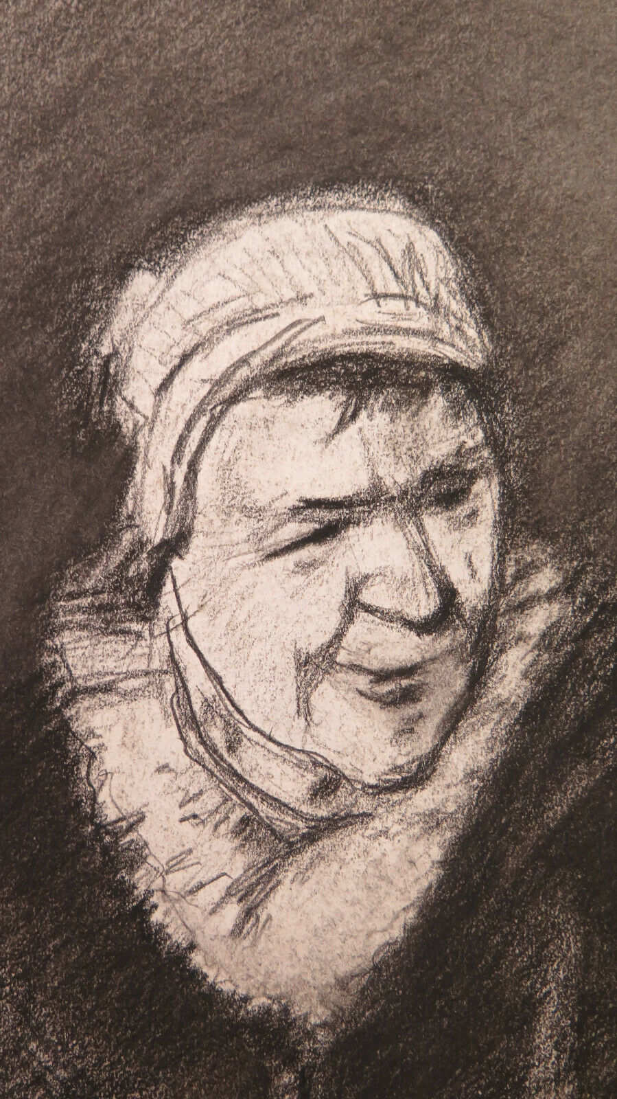 ANTIQUE DRAWING PORTRAIT OF AN ELDERLY LADY LANDSCAPE Pierre Duteurtre DUT BM53.1 