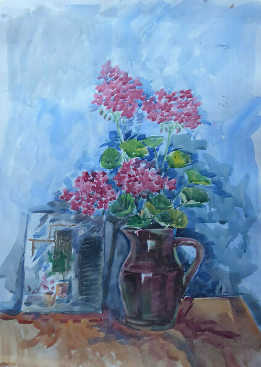 ANONYMOUS SPANISH FROM THE 20TH CENTURY OLD FLORAL PAINTING FLOWERS WATERCOLOR PAINTING MD8 