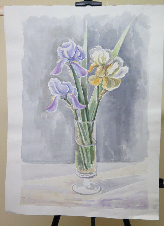 REFINED VINTAGE FLORAL WATERCOLOR PAINTING BOUQUET OF FLOWERS IN A VASE P31