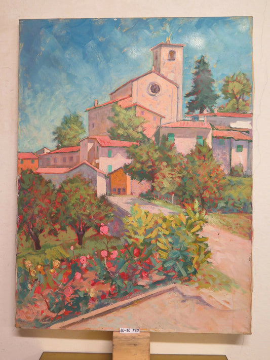 OIL PAINTING ON CANVAS VIEW OF THE EMILIAN CITY WORK G. PANCALDI P27