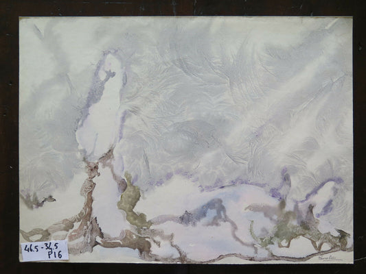 MODERN PAINTING ON TABLE OF STYLIZED WINTER LANDSCAPE FROM THE SIXTYS p16