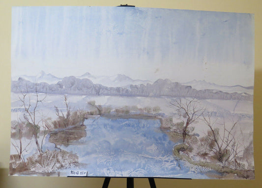 VINTAGE PAINTING LANDSCAPE PAINTING SIGNED EXPERIMENTAL ICE TECHNIQUE P33.8
