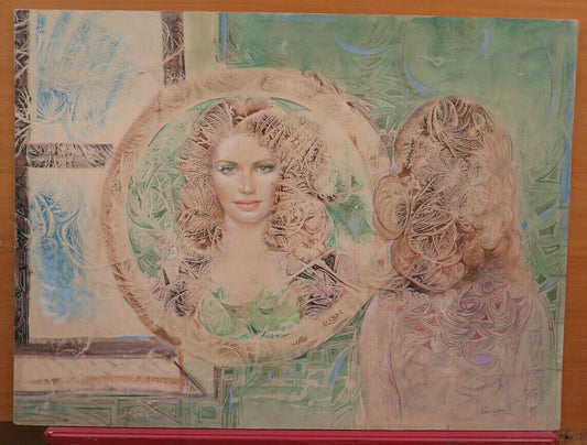 DIPINTO VINTAGE AD ACQUERELLO RITRATTO FEMMINILE QUADRO FIRMATO POP ART PS