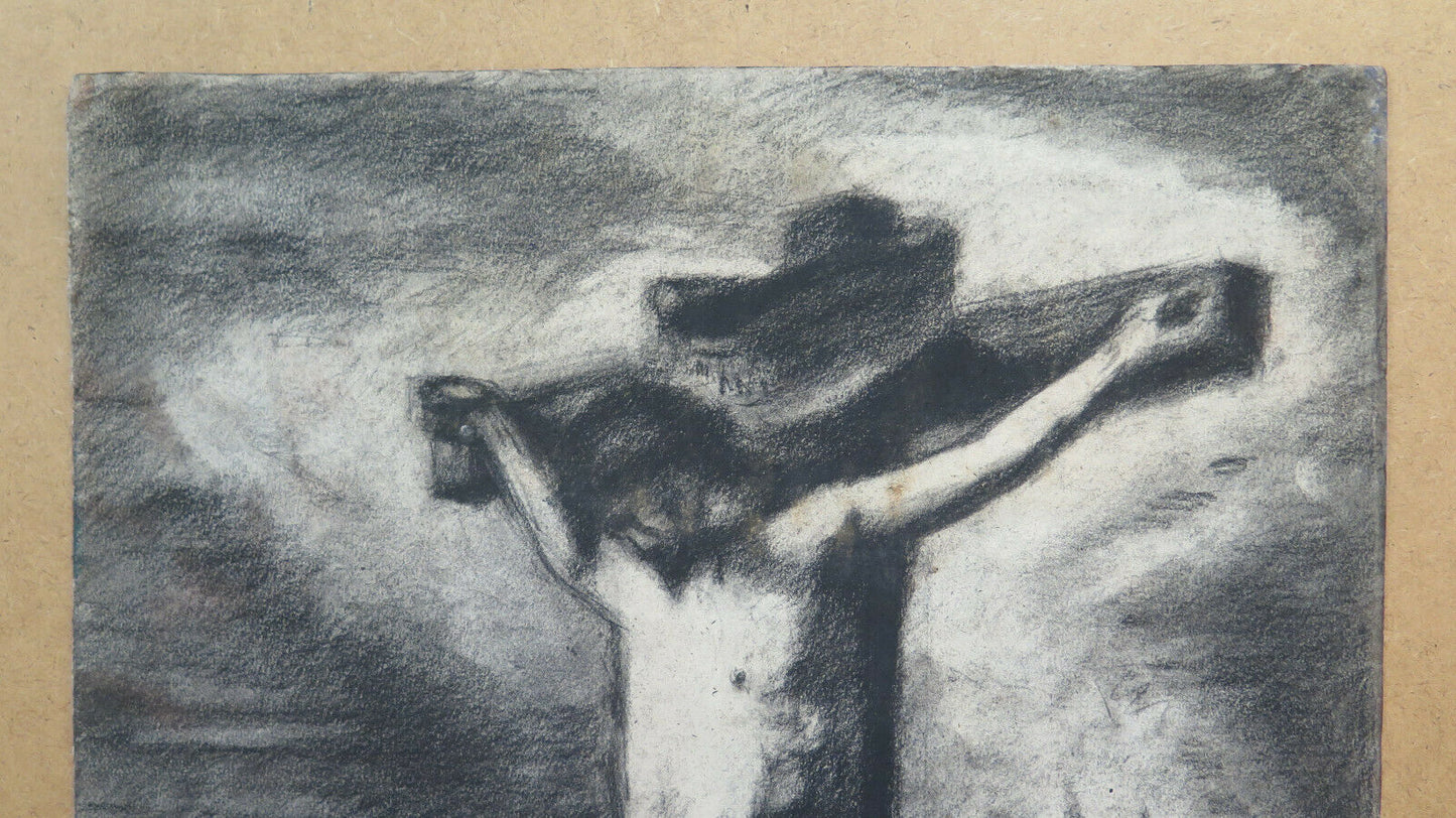 CRUCIFIXION OF JESUS ​​CHRIST ANTIQUE PAINTING ARTIST Pierre Duteurtre DUT BM53.1 c 