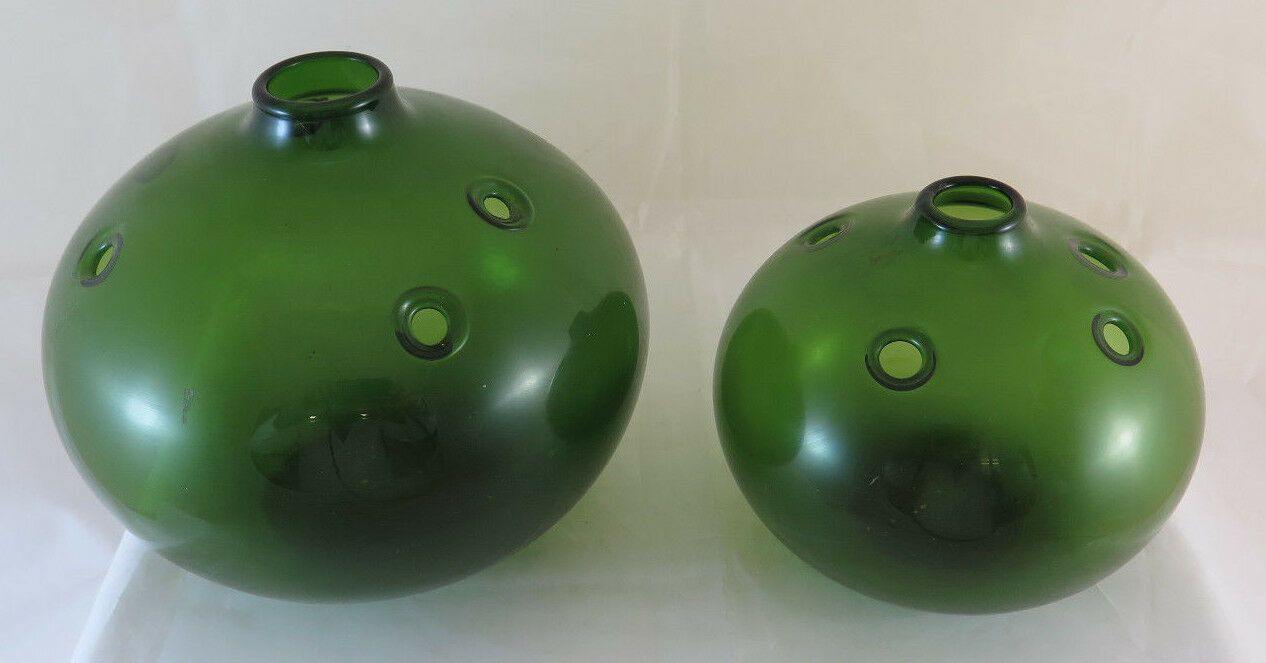 DUE VASI VETRO DESIGN VINTAGE HOLMEGAARD HULEVASE VASE BY MICHAEL BANG R122 - Belbello Antiques