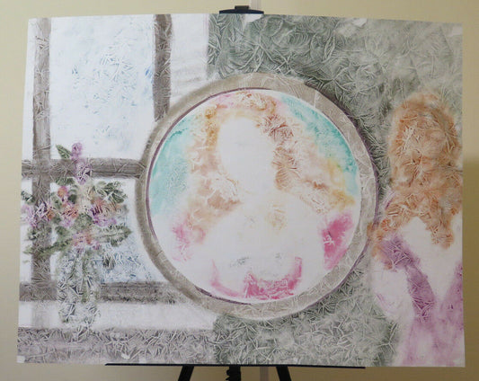 MODERN PAINTING FROM THE 80S FEMALE PORTRAIT IN THE MIRROR MIXED TECHNIQUE P33.1