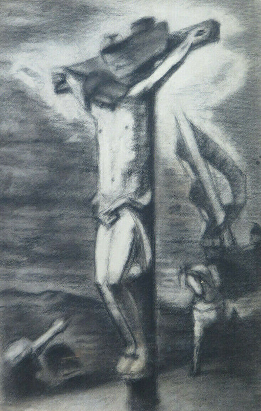 CRUCIFIXION OF JESUS ​​CHRIST ANCIENT PAINTING ARTIST Pierre Duteurtre DUT BM53.1
