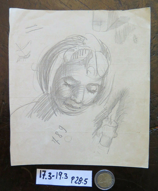 ANTIQUE DRAWING PREPARATORY STUDY PORTRAIT OF A GIRL ORIGINAL SKETCH P28.5