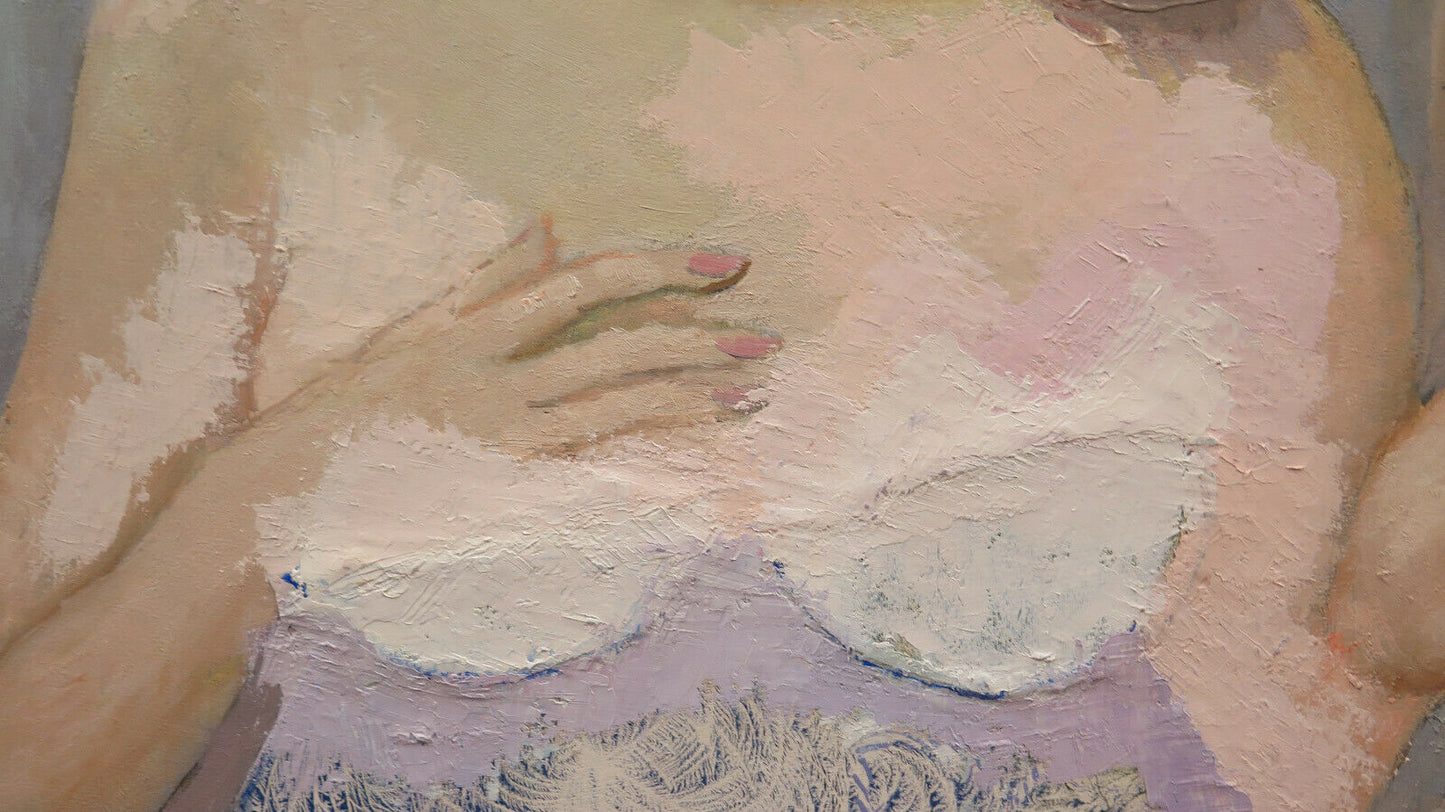 QUADRO VINTAGE ACQUERELLO GELATO RITRATTO FEMMINILE NUDO CON TENICA DEL GELO PS