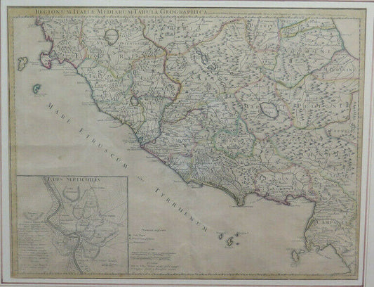 STAMPA ANTICA CARTA GEOGRAFICA CARTINA MAPPA ITALIA CENTRALE 1745 John Senex X9