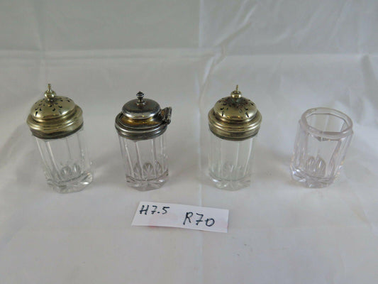 PORTASALE PORTAPEPE PORTASTUZZICANDENTI IN VETRO E SHEFFIELD 1800/1900 R70 - Belbello Antiques