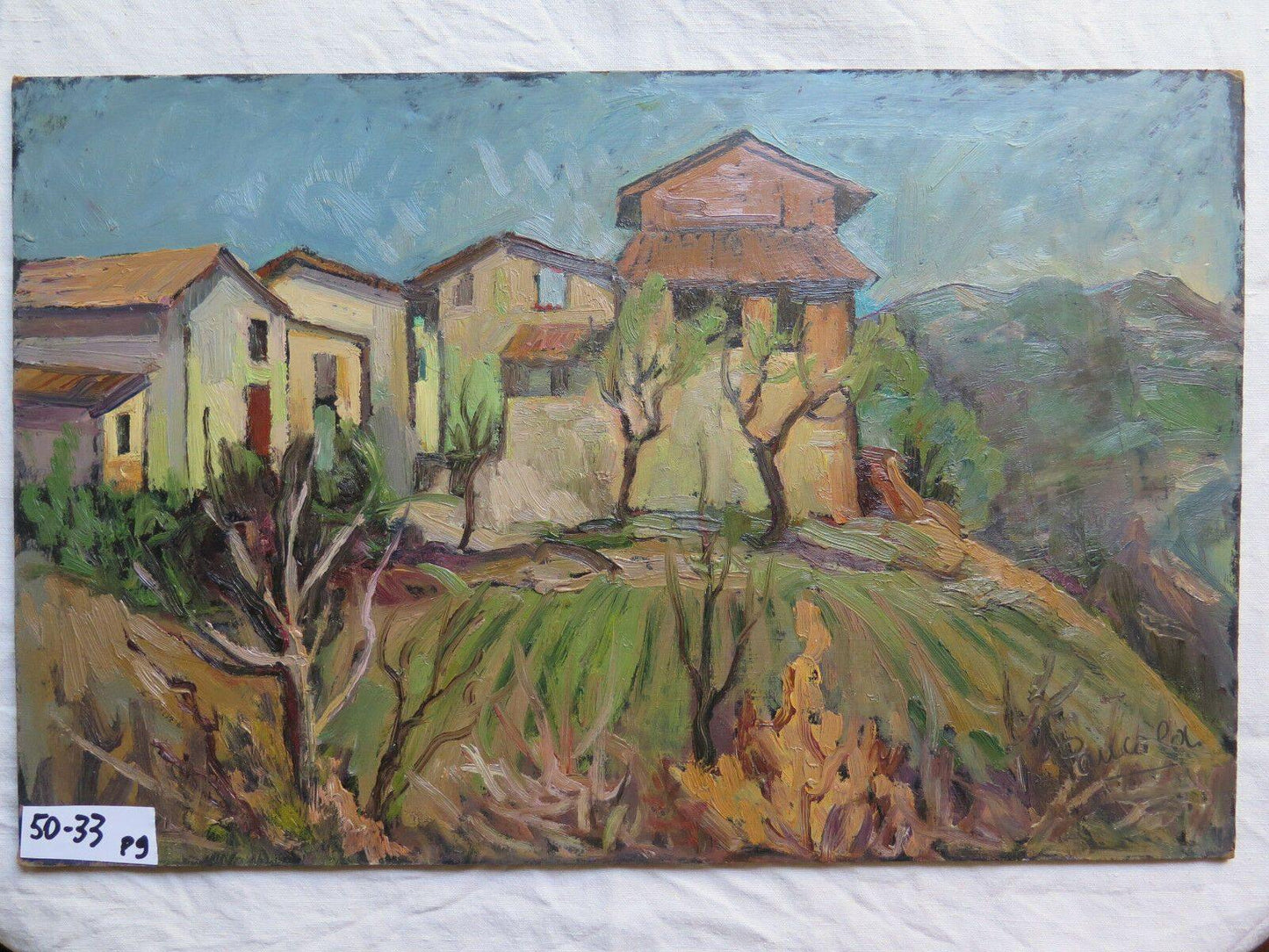 VEDUTA DI UN BORGO ANTICO QUADRO DIPINTO OLIO FIRMATO CON GARANZIA ORIGINALE p9 - Belbello Antiques