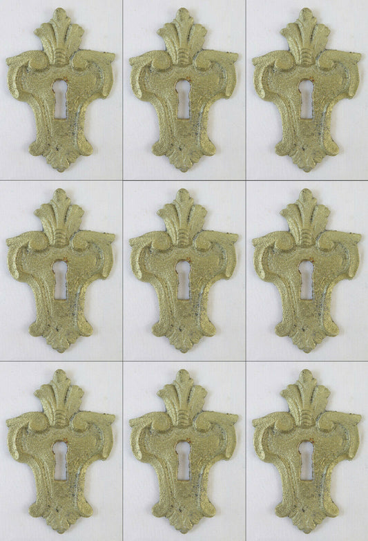 9 BOCCHETTE PER MOBILI ANTICHI BRONZO BORCHIE COPRI SERRATURA BAROCCO ORO CH28