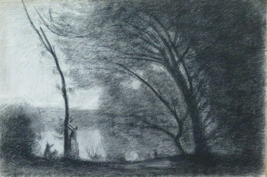 47x32 DISEGNO ANTICO PAESAGGIO CAMPAGNA CARBONCINO Pierre Duteurtre DUT BM53.1 - Belbello Antiques