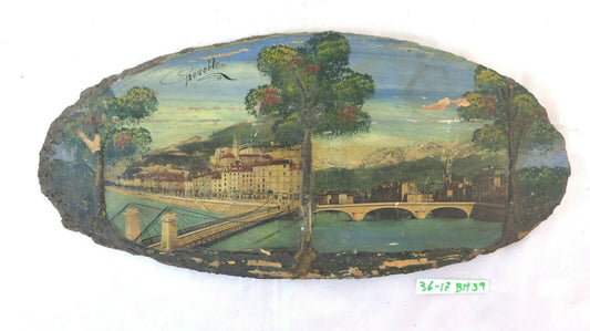 STAMPA VINTAGE SOUVENIR RICORDO DI GRNOBLE SU LEGNO PAESAGGIO FRANCIA BM39