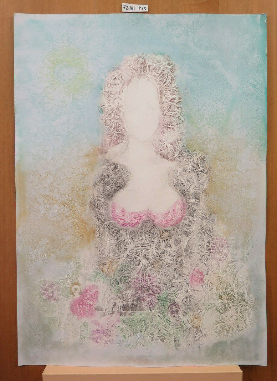 OLD PAINTING WATERCOLOR PAINTING FROZEN NUDE WOMAN PORTRAIT VINTAGE P35
