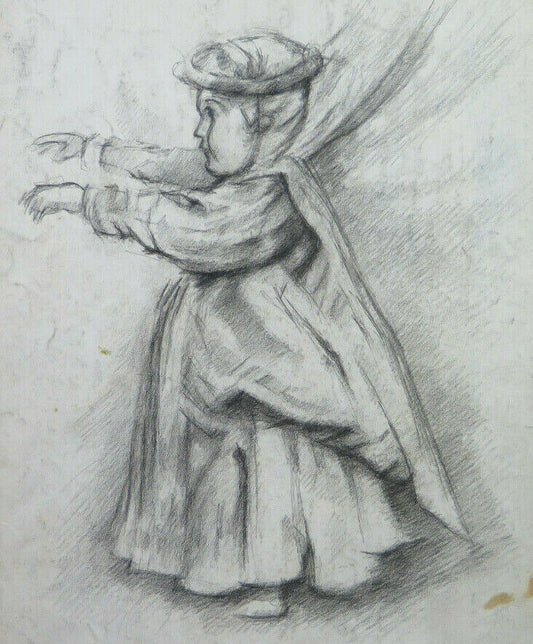 LARGE ANTIQUE DRAWING GIRL WORK PAINTER FRANCE Pierre Duteurtre DUT BM53.1