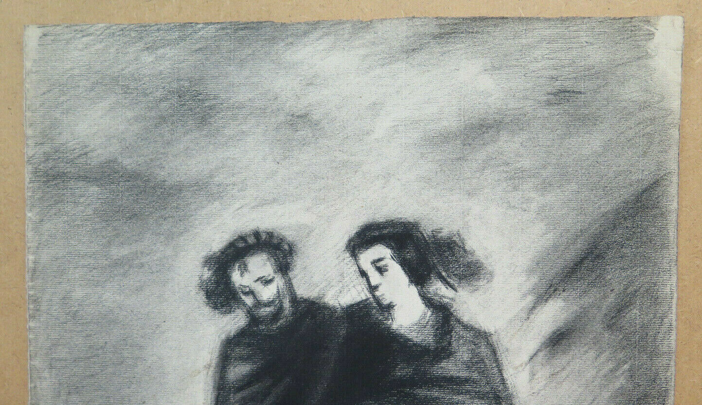 ANTIQUE CHARCOAL PAINTING ON PAPER HAMLET ART Pierre Duteurtre known as DUT BM53.1