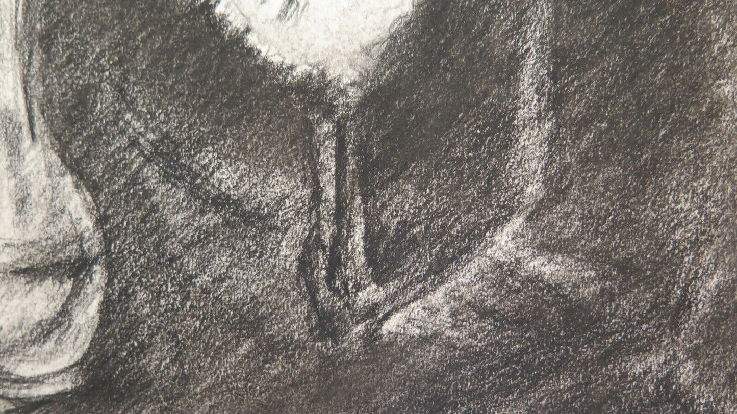 ANTIQUE DRAWING PORTRAIT OF AN ELDERLY LADY LANDSCAPE Pierre Duteurtre DUT BM53.1 