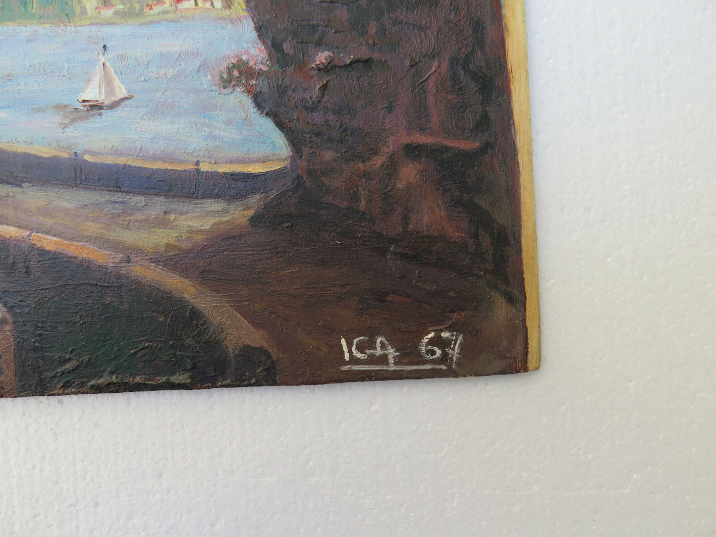 ANTIQUE OIL PAINTING ON TABLE LANDSCAPE ALPS ALPINE MOUNTAINS SIGNED p2