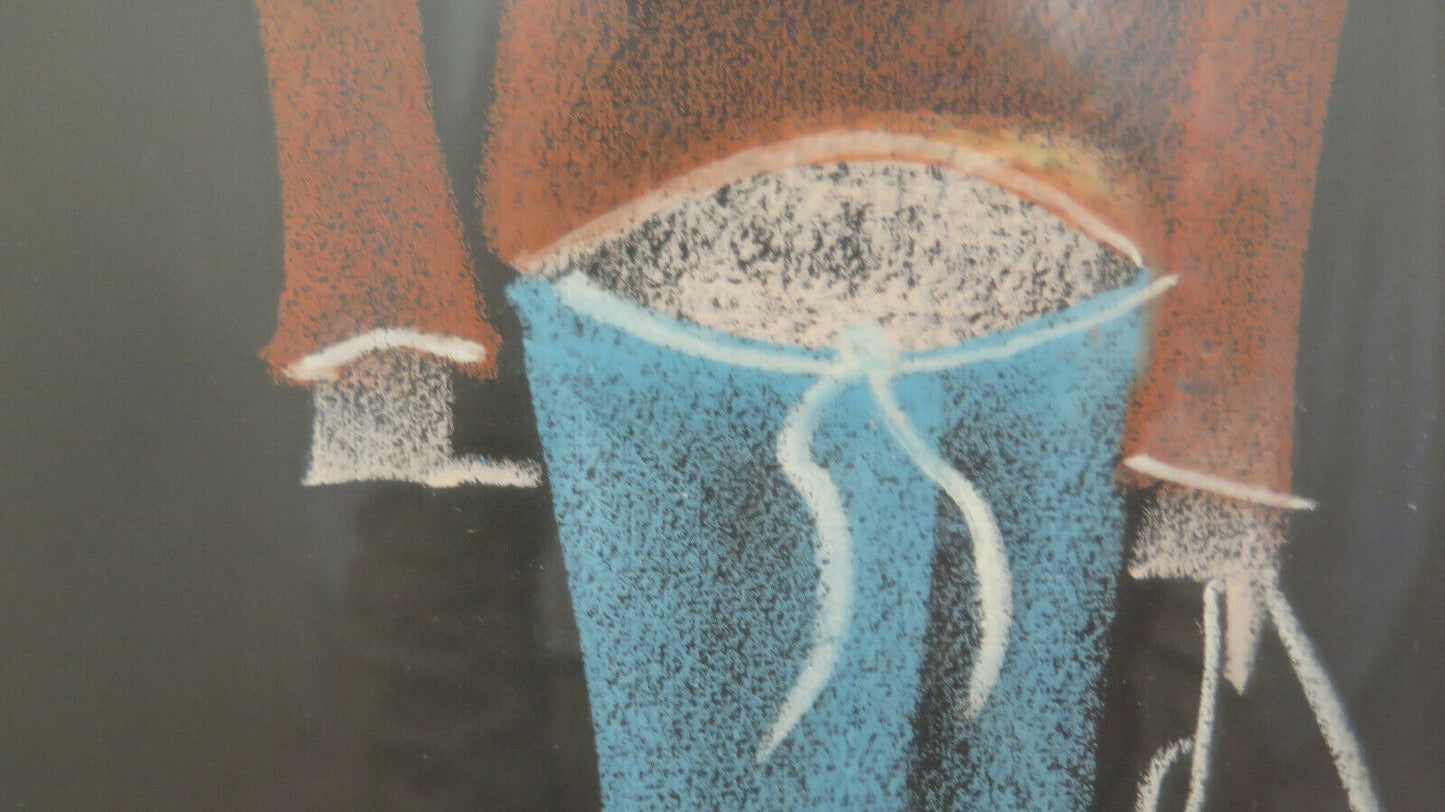 MODERN PAINTING SIGNED CHALK ON PAPER PORTRAIT OF A VINTAGE CHILD FROM THE 70S BM51 