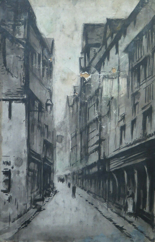 ANTIQUE PAINTING OF TOWN VIEW NORTHERN FRANCE Pierre Duteurtre DUT BM53.1 