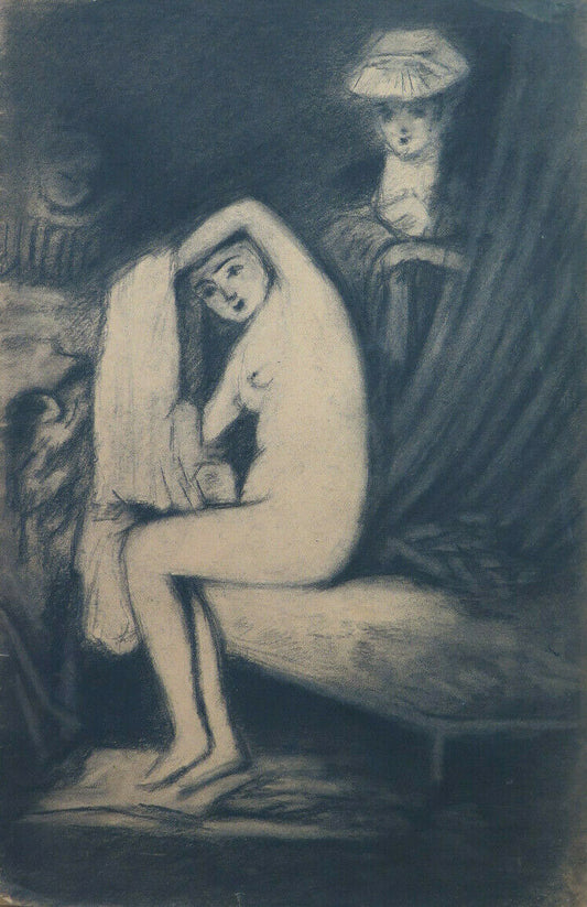 FEMALE NUDE CHARCOAL ANTIQUE DRAWING WORK Pierre Duteurtre known as DUT BM53.1