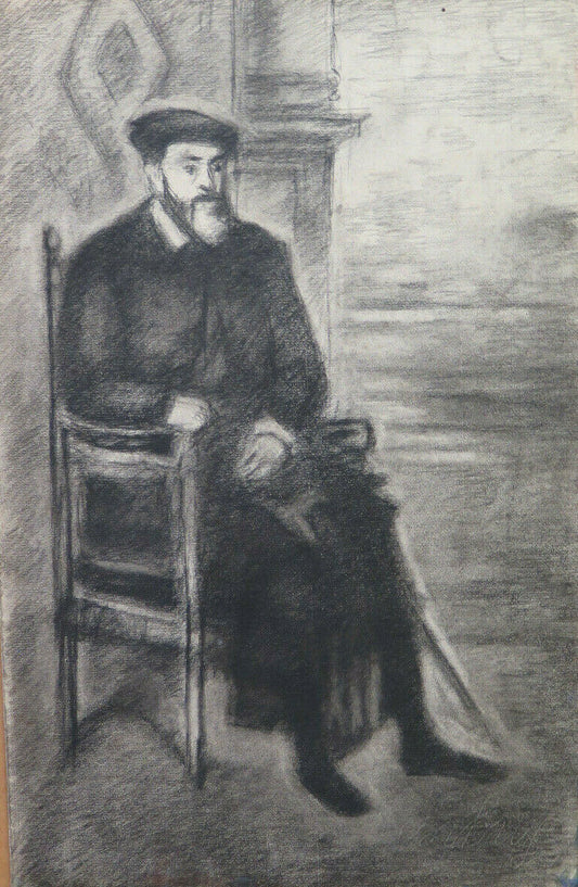 LARGE ANTIQUE CHARCOAL DRAWING MALE PORTRAIT Pierre Duteurtre DUT BM53.1
