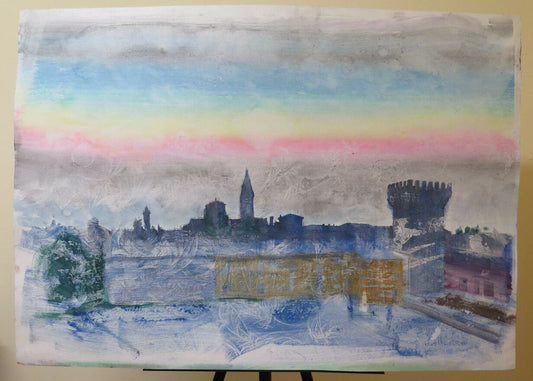 QUADRO CONTEMPORANEO DIPINTO A MANO VEDUTA DI PIUMAZZO PROVINCIA MODENA  P33.1