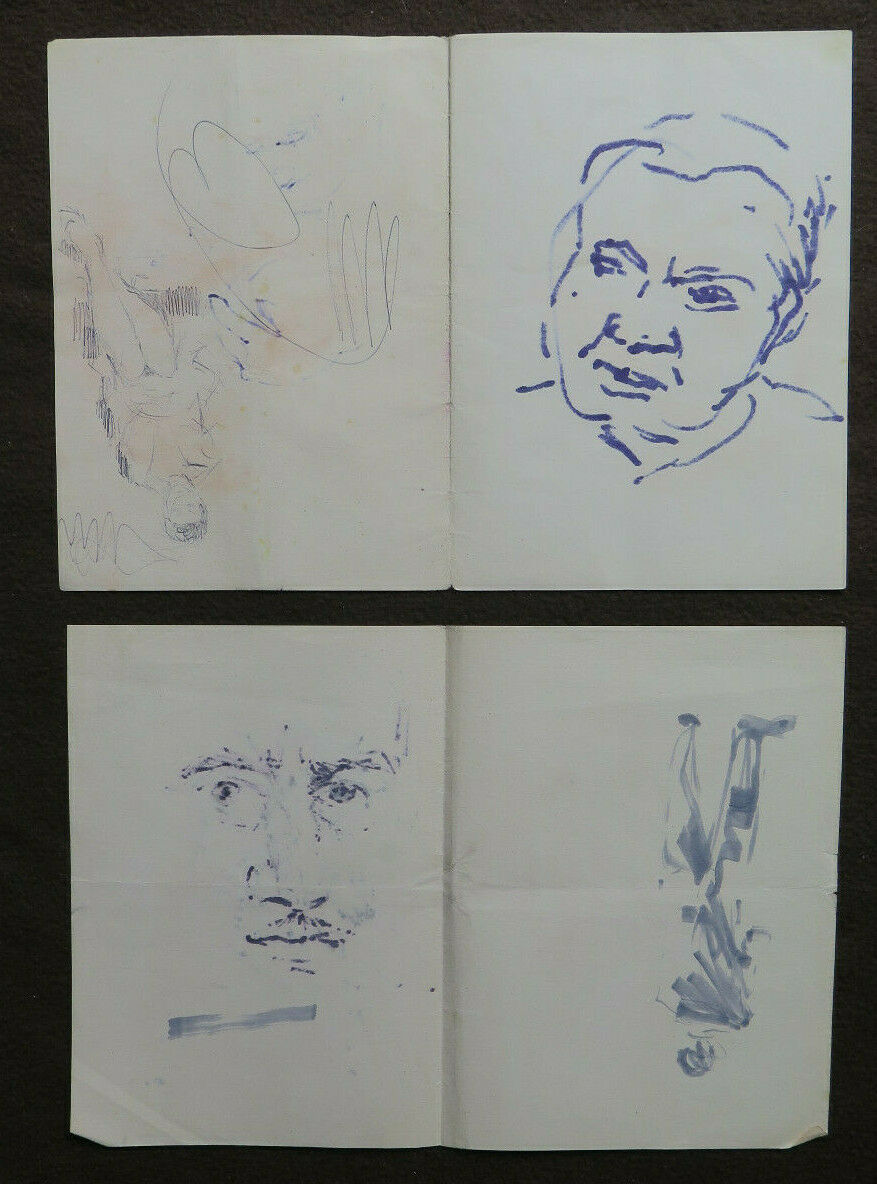 TWO OLD SKETCH DRAWINGS WITH MALE FIGURES HUMAN FACES WORK PAINTER P28.8