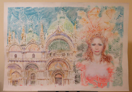 MODERN POP ART PAINTING FROM THE EIGHTIES OF A FEMALE PORTRAIT IN VENICE SAN MARCO P33.1