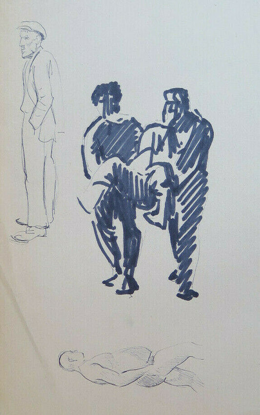 SKETCH DRAWING ON STUDIO PAPER FOR VINTAGE PORTRAIT MALE FIGURES P28.7