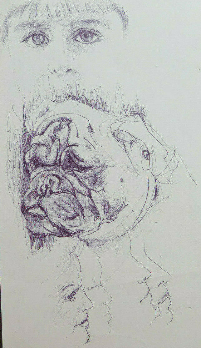 OLD STUDY DRAWING FOR MALE FIGURES PEN ON ORIGINAL PAPER P28.7