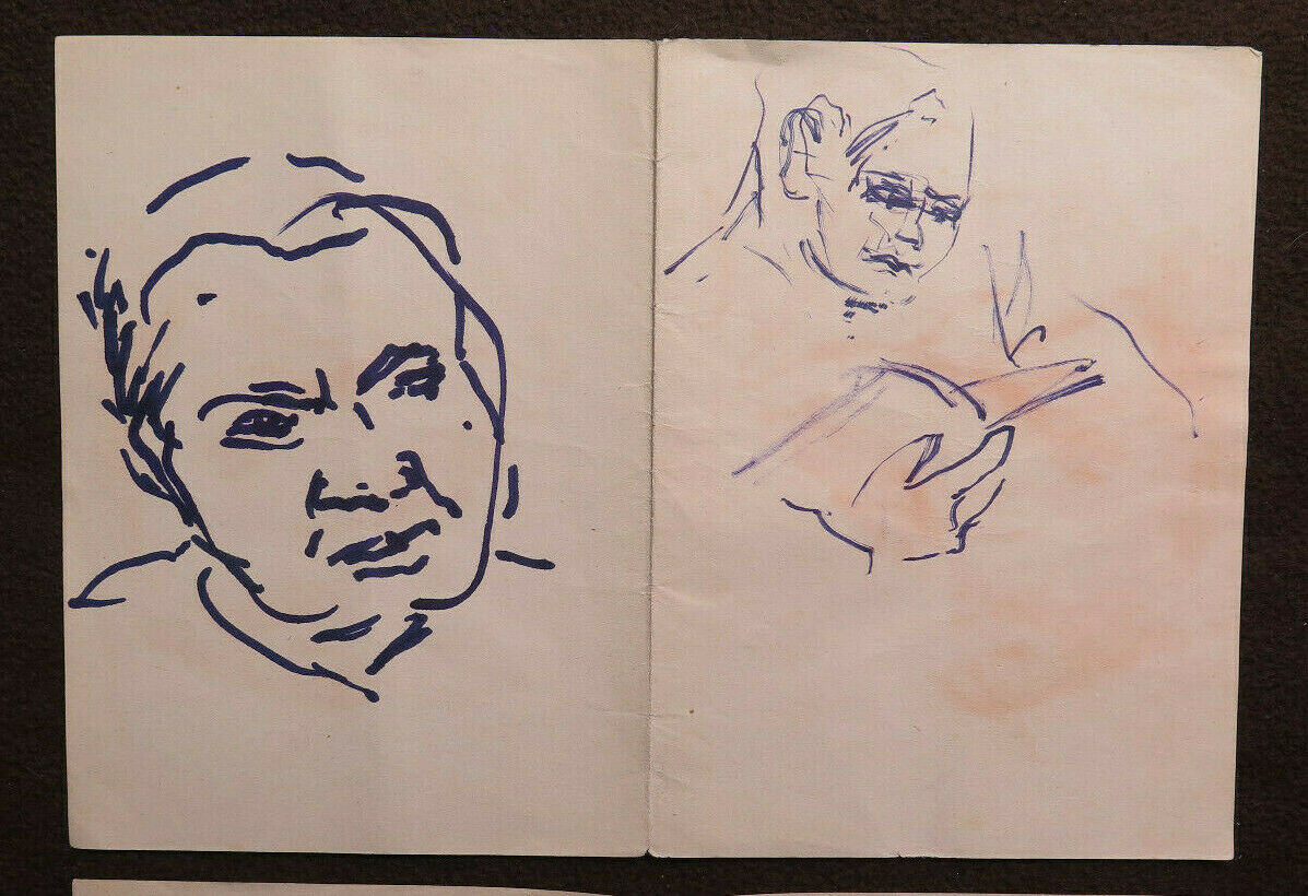 TWO OLD SKETCH DRAWINGS WITH MALE FIGURES HUMAN FACES WORK PAINTER P28.8