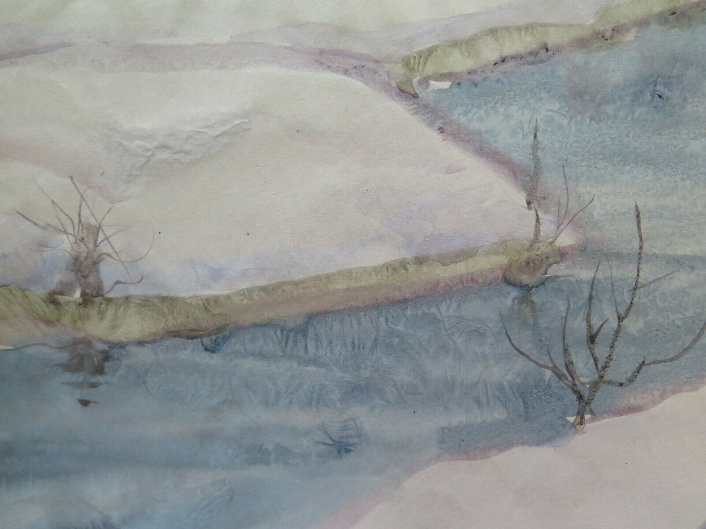 OLD PAINTING DREAMY WINTER LANDSCAPE PAINTING WATERCOLOR PAPER 42x34 cm P14