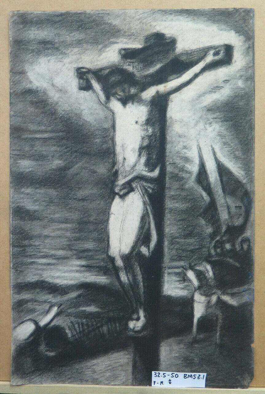 CRUCIFIXION OF JESUS ​​CHRIST ANTIQUE PAINTING ARTIST Pierre Duteurtre DUT BM53.1 c 