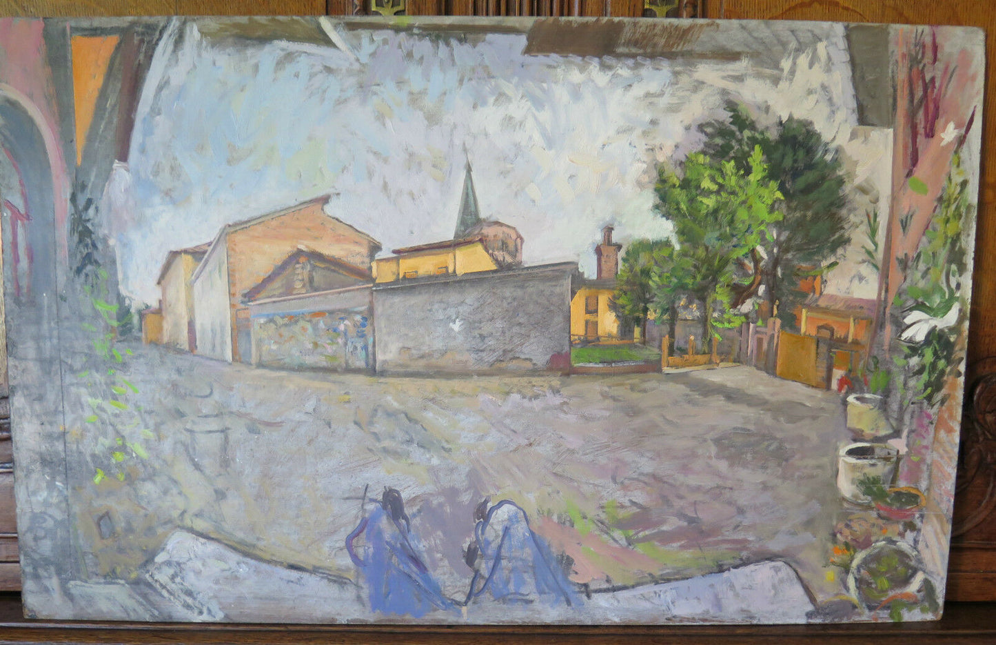 PAESAGGIO DI CAMPAGNA QUADRO ANTICO DIPINTO AD OLIO SU TAVOLA ORIGINALE p8