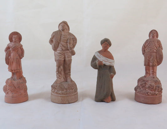 4 OLD TERRACOTTA FIGURINES CHARACTERS SCULPTURE STATUE BM18 COLLECTION