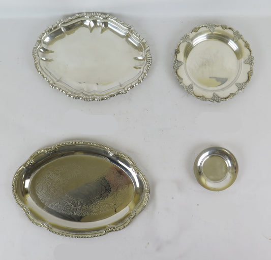 4 ANTIQUE SILVER METAL PLATES OF VARIOUS SIZES R146 BOWL CAPACITY