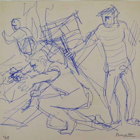 OLD DRAWING PEN ON PAPER SIGNED WORK BY THE MODENESE PAINTER PANCALDI P28.2