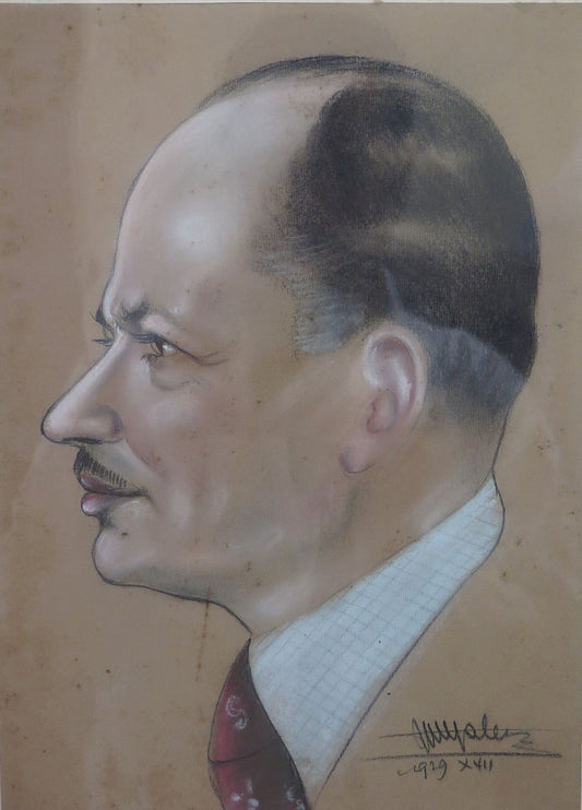 ANTIQUE SIGNED PAINTING DATED 1929 PORTRAIT OF A DECO MAN FROM THE 20'S AND 30'S DRAWING R93