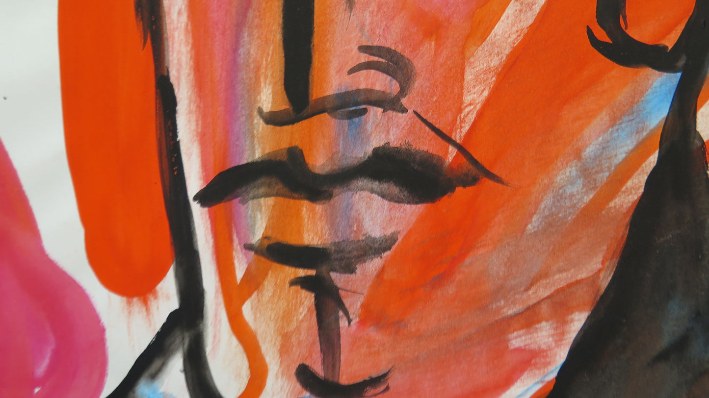 GRAFICA ANNI 60 RITRATTO MASCHILE VINTAGE ANNI '60 QUADRO DIPINTO AD ACQUERELLO SU CARTA FRANCIA BM53.4