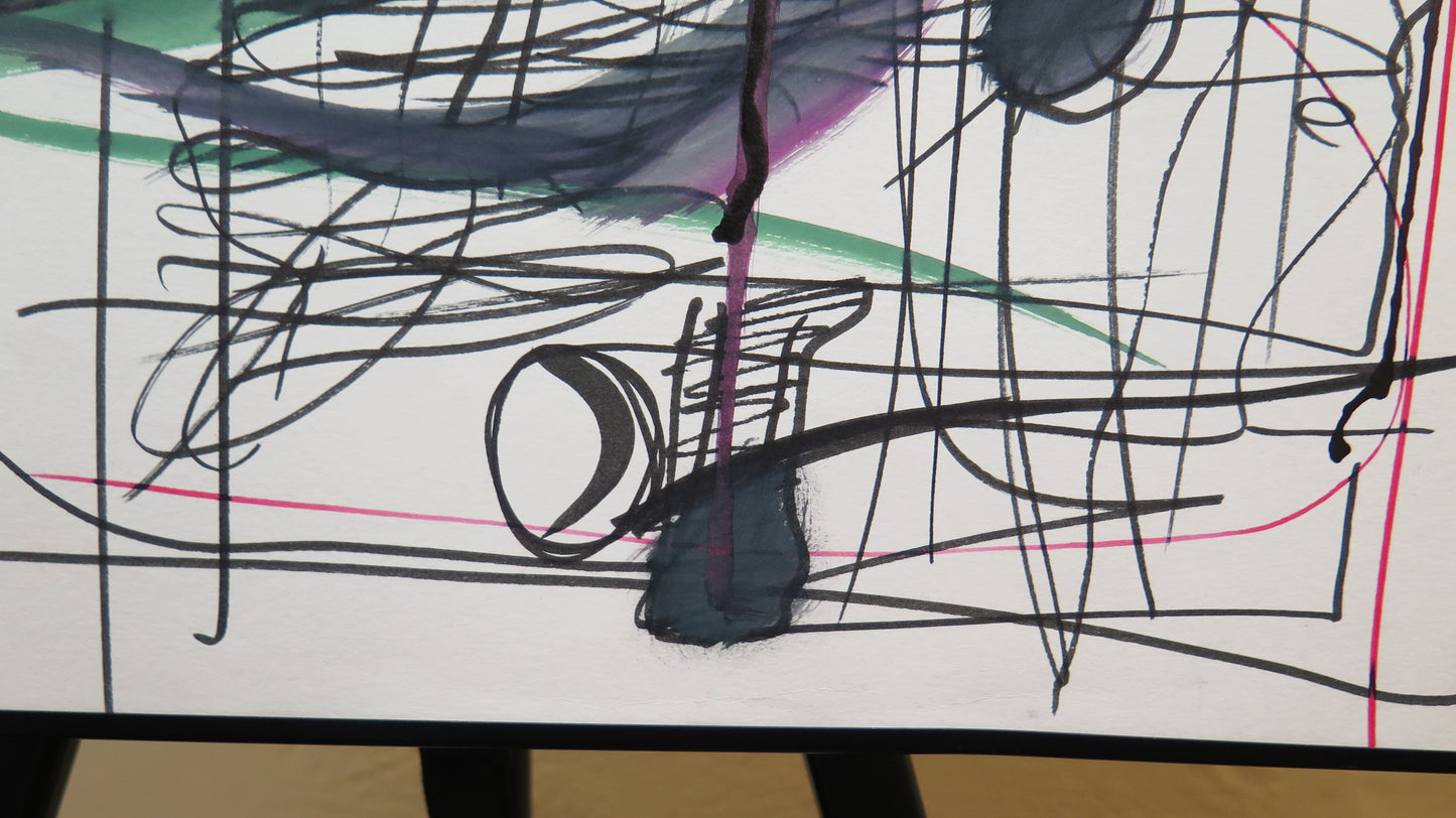 QUADRO ASTRATTO VINTAGE FRANCIA ANNI '60 '70 ACQUERELLO SU CARTA DIPINTO VECCHIO BM53.4