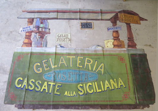 265x198 cm ANCIENT THEATER BACKDROP SCENOGRAPHY THAND PAINTED ICE CREAM SHOP CL2.35