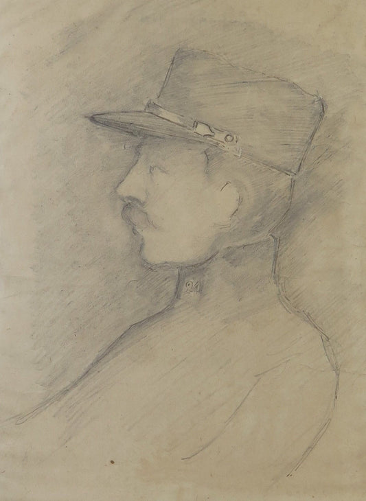 PORTRAIT OF A FRENCH SOLDIER ARMY FRANCE ANTIQUE PAINTING DRAWING BM53.5b