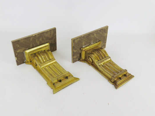 TWO OLD GOLDEN WOODEN SHELVES NEOCLASSIC STYLE EARLY 20TH CENTURY SHELVES BT1