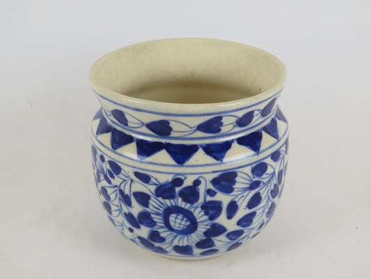 ANTIQUE VASE CERAMIC VASE WHITE BLUE HAND PAINTED CACHE POT FLOWER BOX VS5