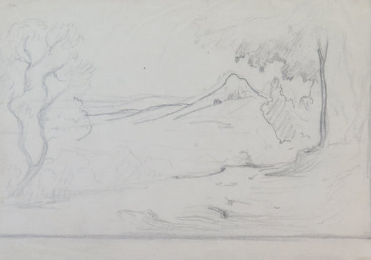 ANTIQUE SKETCH SKETCH DRAWING COUNTRY LANDSCAPE PENCIL ON PAPER BM53.5C