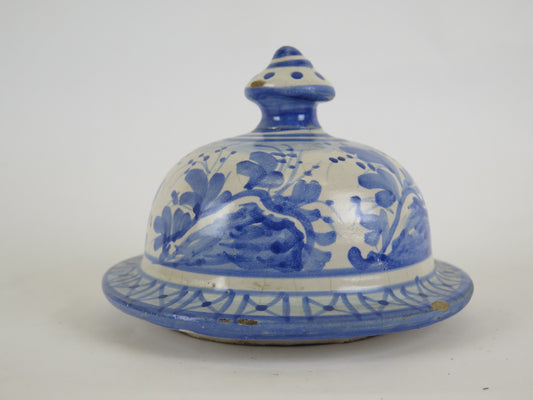 LID FOR ANTIQUE CERAMIC VASE HAND PAINTED WHITE BLUE VS5